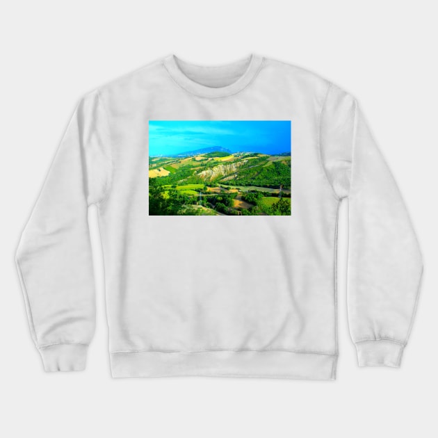 Scenery in Force with Monte dell'Ascensione, badlands, ravines, thickets, poles Crewneck Sweatshirt by KristinaDrozd